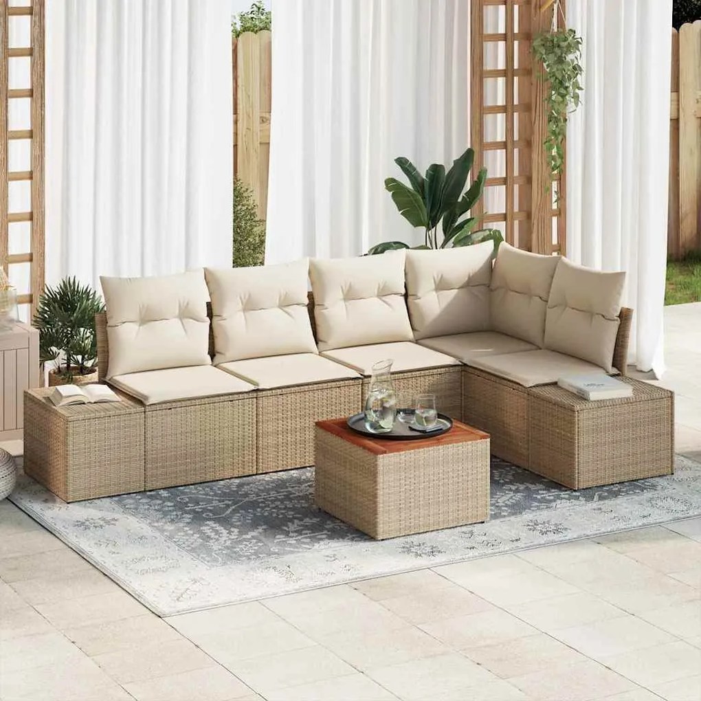 vidaXL Conjunto de Sofás de Jardim 6 pcs Bege e Branco Vime, Tecido