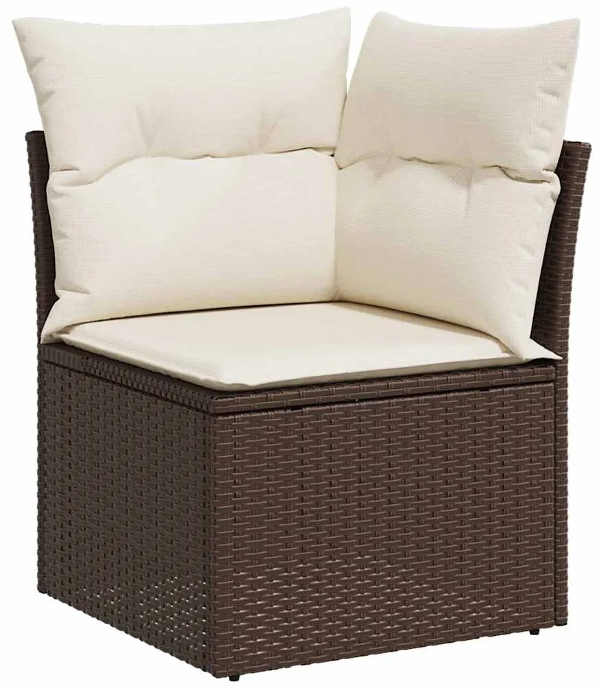 8 pcs conjunto sofás de jardim c/ almofadões vime PE castanho