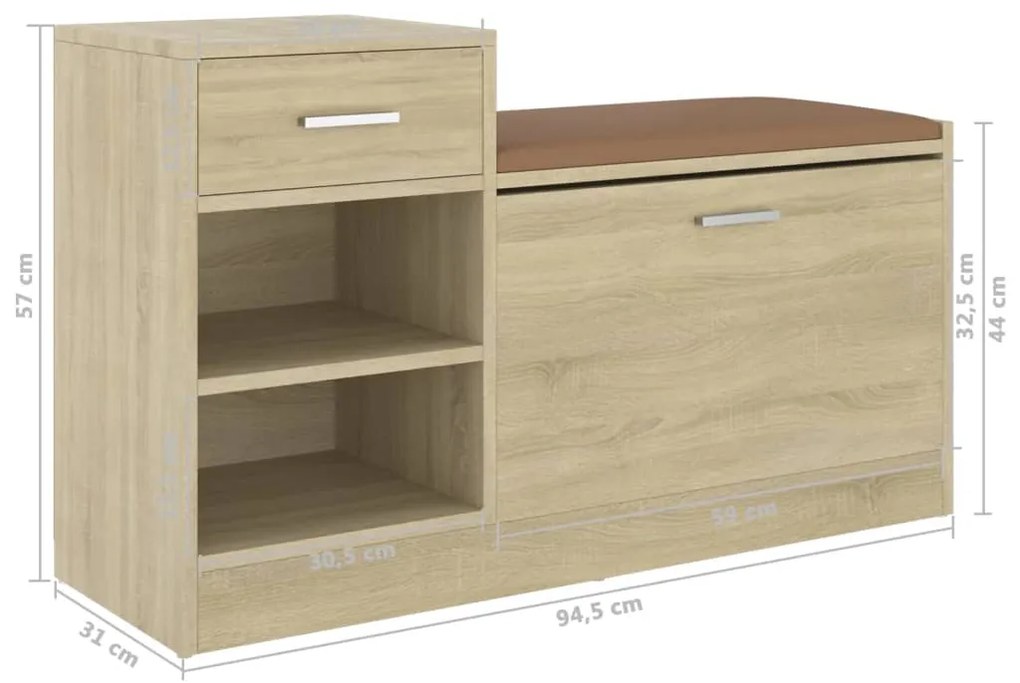Banco sapateira 94,5x31x57 cm derivados madeira carvalho sonoma