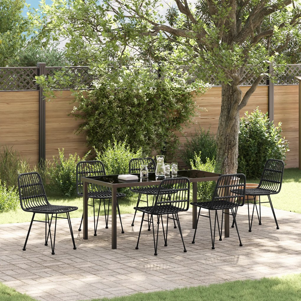 vidaXL Conjunto de Jantar de Jardim 7 Peças Preto Rattan Polímero