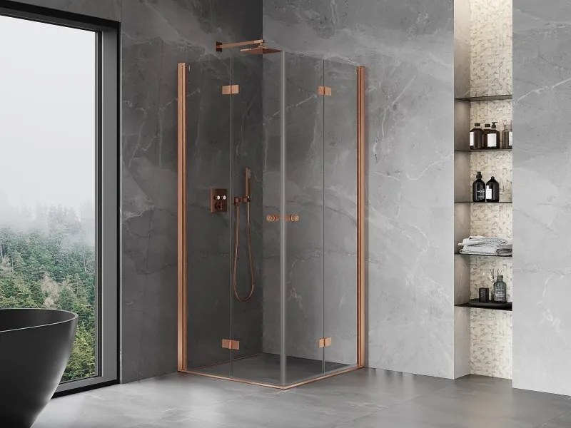Mexen Mist-F Duo cabine de duche dobrável 80 x 80 cm, transparente, cobre escovado - 8A6-080L-080P-65-00