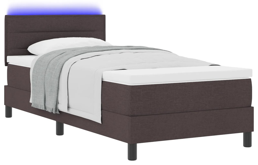 Cama Box com Colchão & LED Marrom Escuro 80x200 cm Tecido