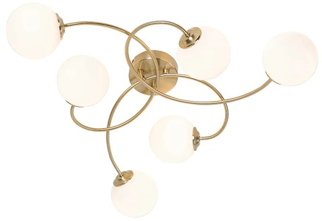 Moderno candeeiro de teto dourado com vidro opalino 6 luzes - Atenas Moderno