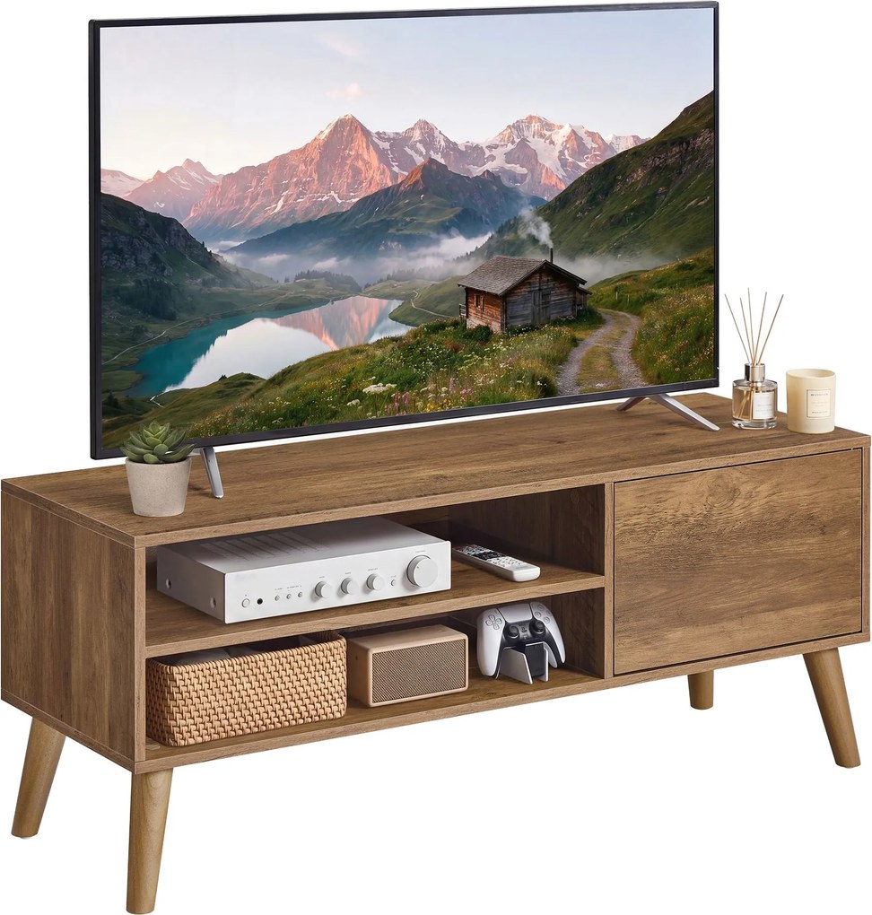 Móvel para TV baixo 120 x 40 x 49 cm de estilo Mid Century para televisores até 55 polegadas castanho
