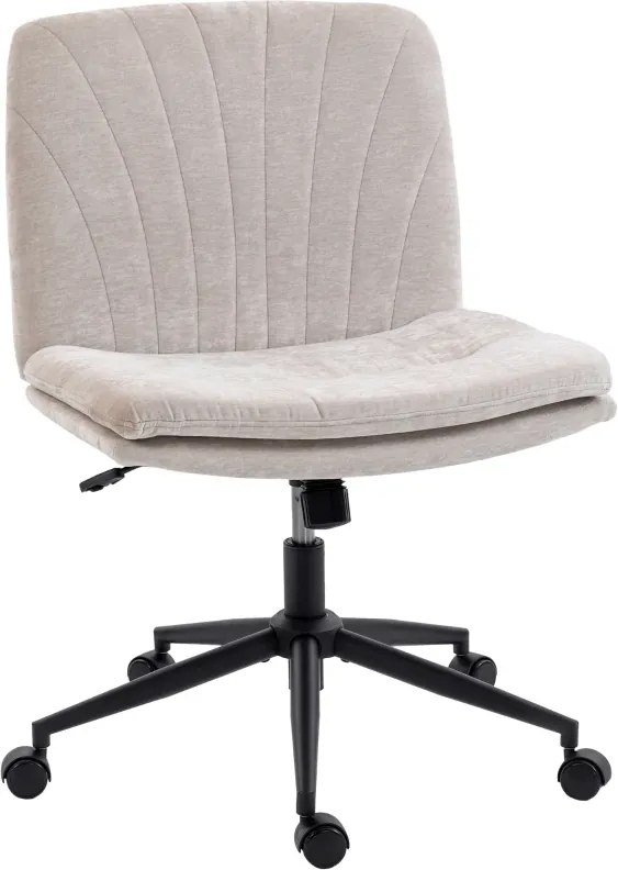 Cadeira de Escritório com Assento Largo sem Apoios de Braço Rodas Altura Ajustável Giratória Função Basculante 62x67x83-93 cm Bege