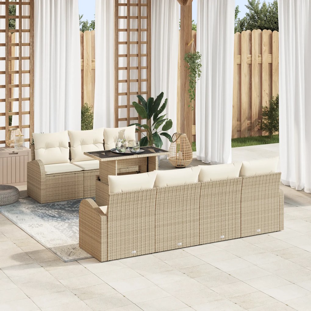 Conjunto de Sofá de Jardim vidaXL 8 Peças com Almofadas Bege Poliratta