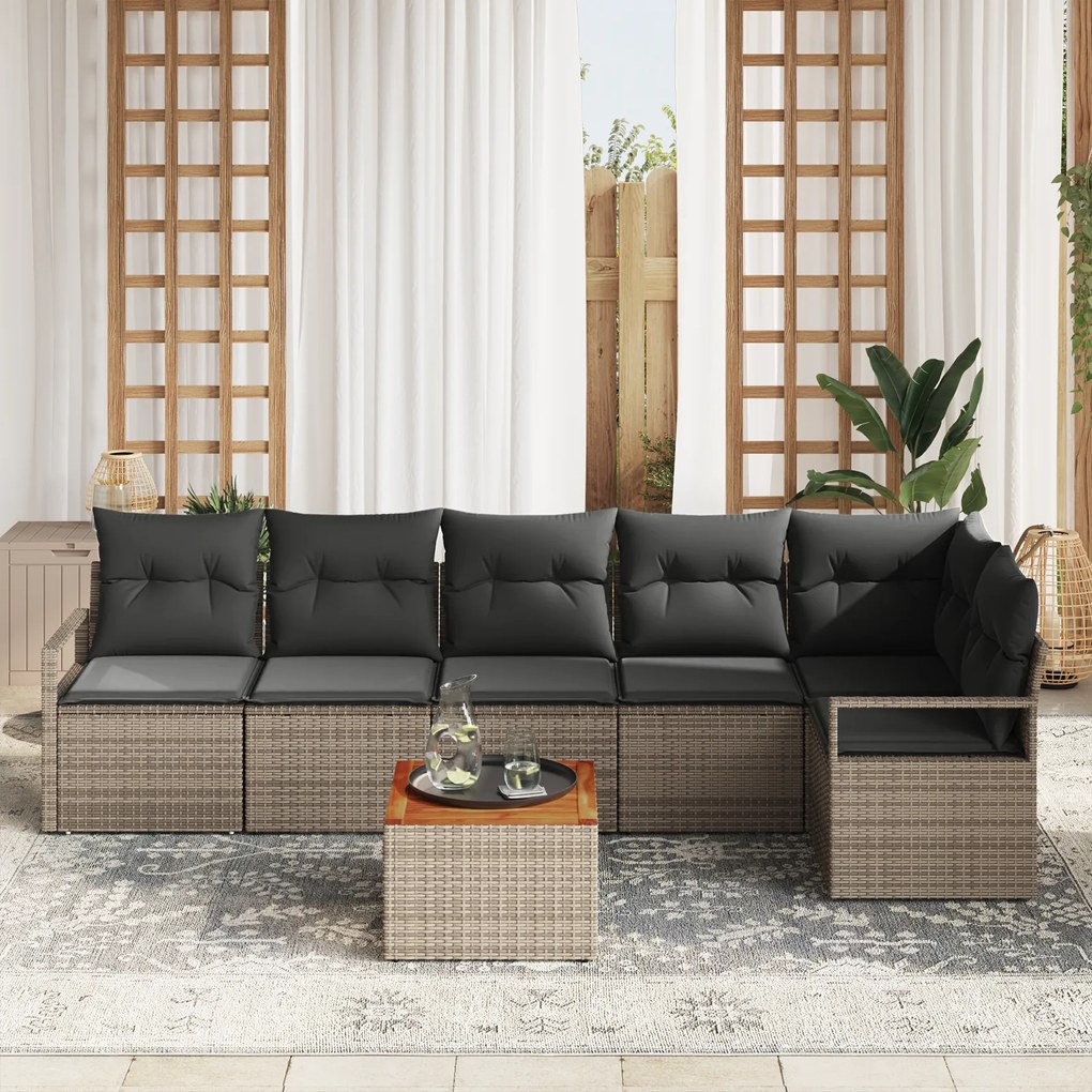 Conjunto de Sofá de Jardim vidaXL de 7 peças com Almofadas Cinza em Ra