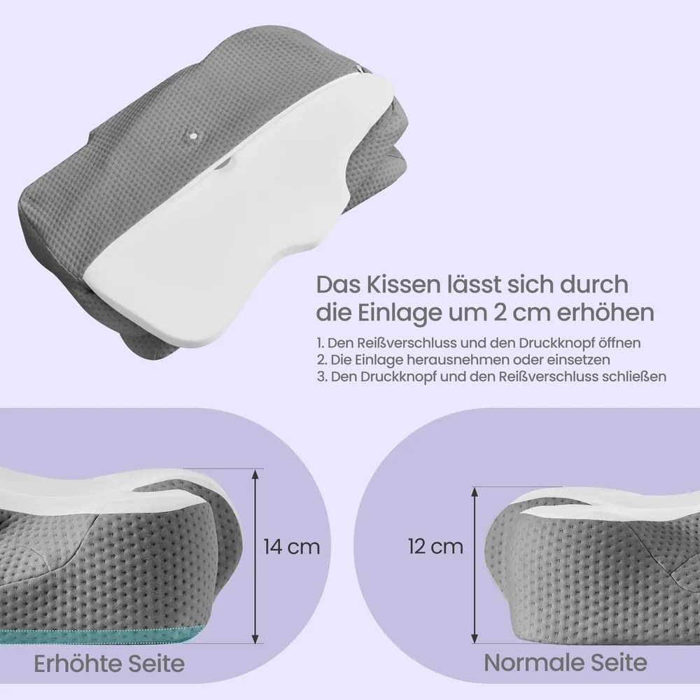 Almofada ergonómica 59 x 40 cm, refrescante para o pescoço Branco-cinza