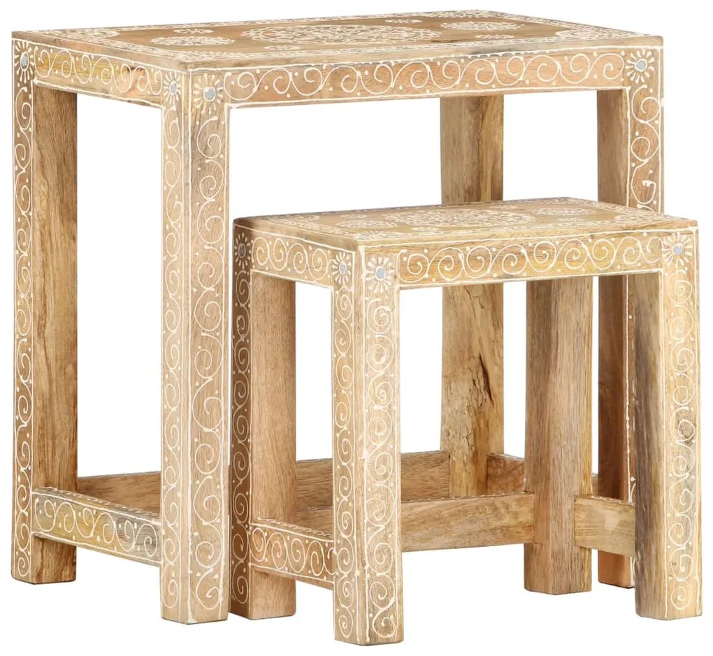 vidaXL 2 pcs conjunto mesas de apoio pintadas à mão mangueira maciça