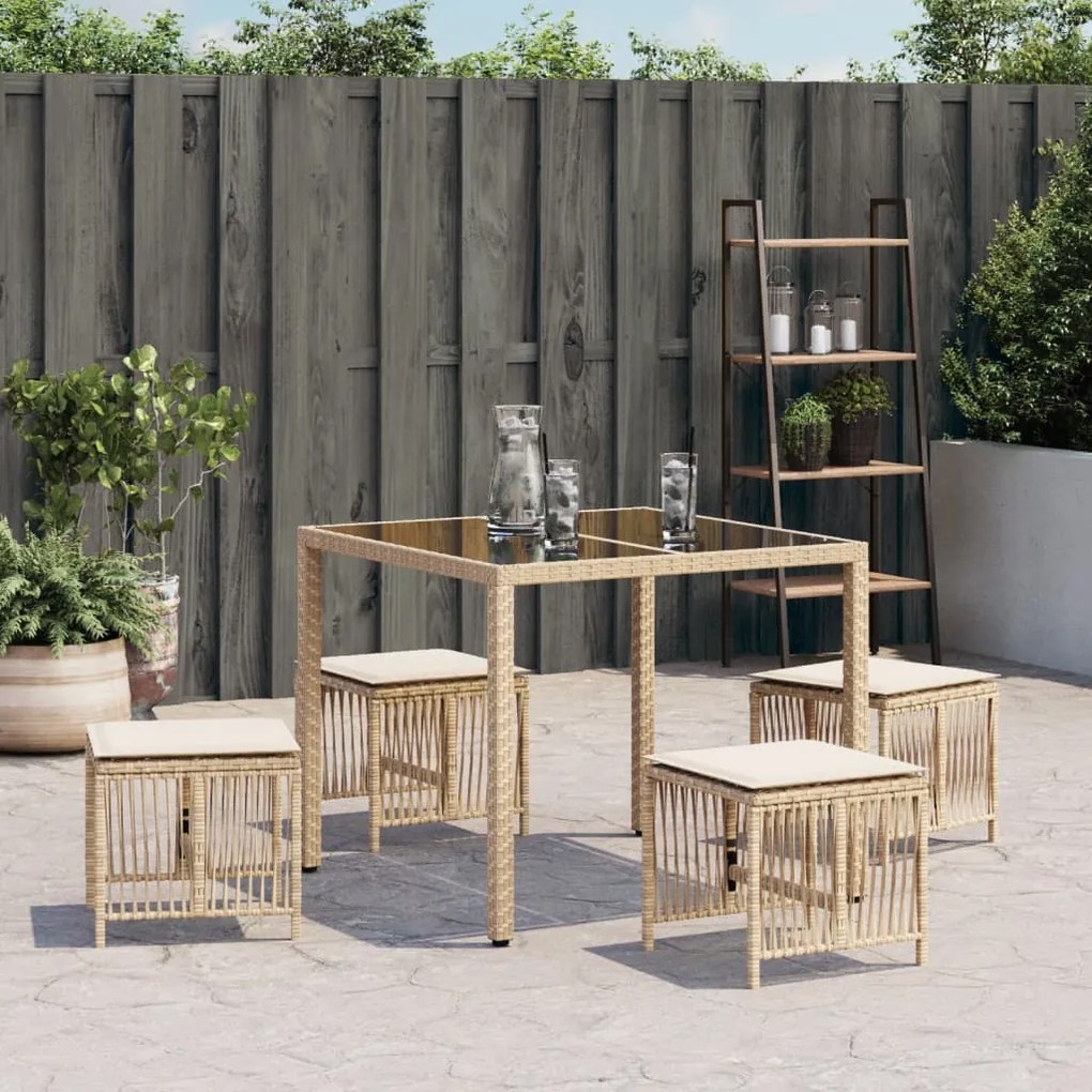 Bancos de jardim com almofadões 4 pcs 41x41x36 cm vime PE bege