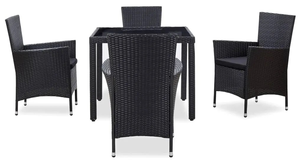 5 pcs conjunto de jantar para jardim vime PE preto