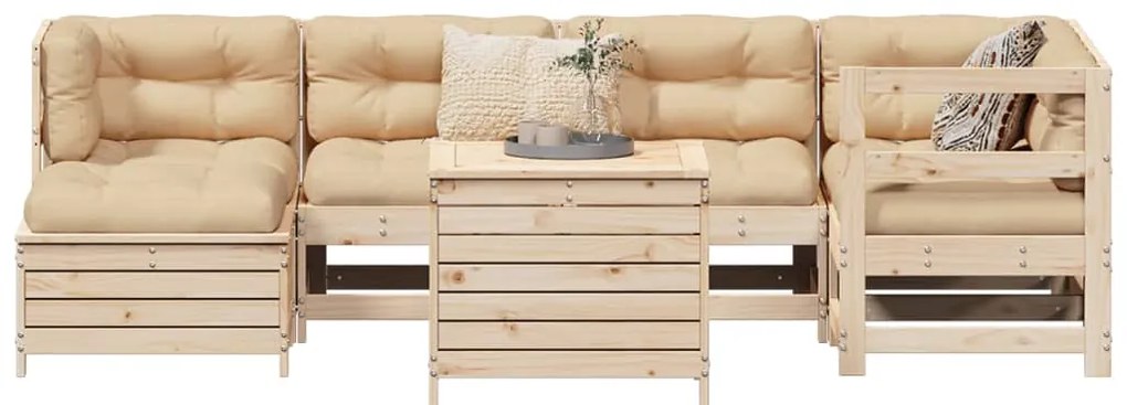 7 pcs conjunto de sofás para jardim madeira de pinho maciça