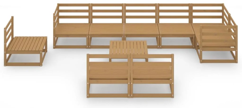 10 pcs conjunto lounge de jardim pinho maciço castanho mel