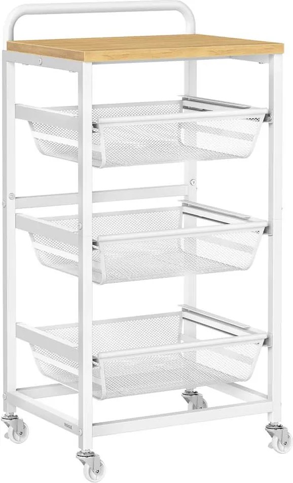 Carrinho de cozinha com vários níveis e cestos extraíveis 31,7 x 40 x 76 cm Branco