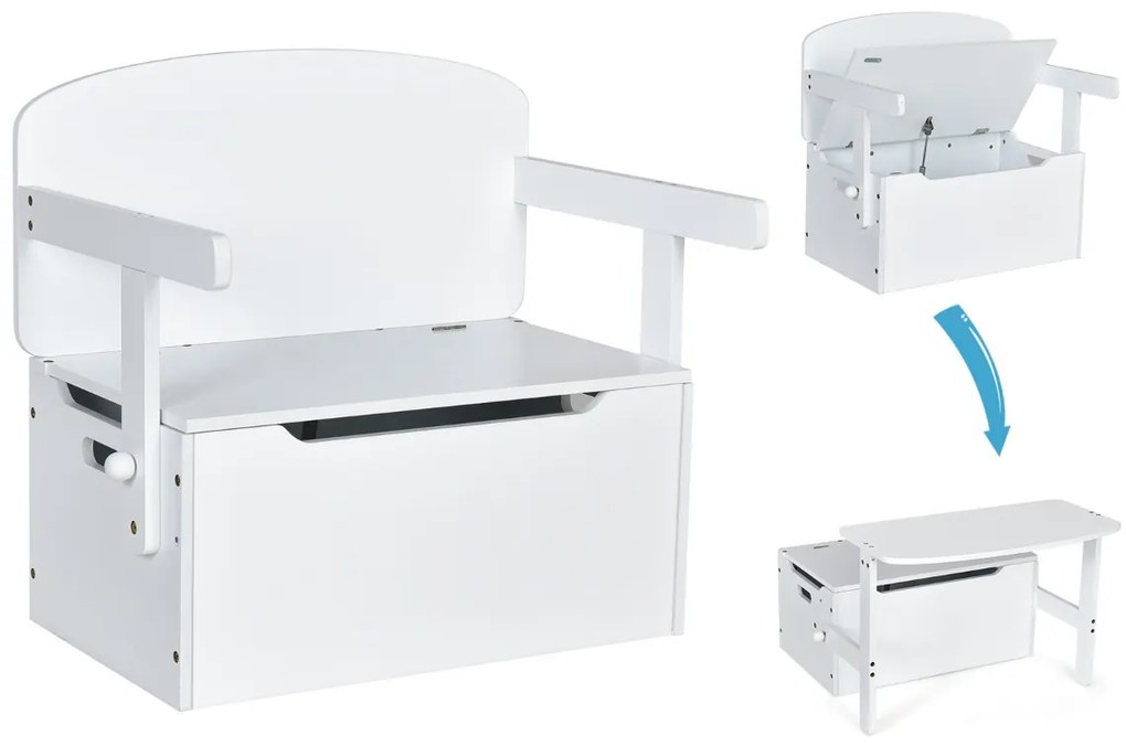 Conjunto de mesa de actividades convertível para crianças Conjunto de mesa e cadeira de madeira 3 em 1 com caixa de arrumação para brinquedos Branco