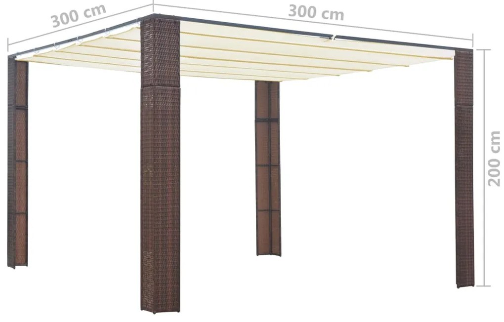 Gazebo com teto em vime PE 300x300x200 cm castanho e creme