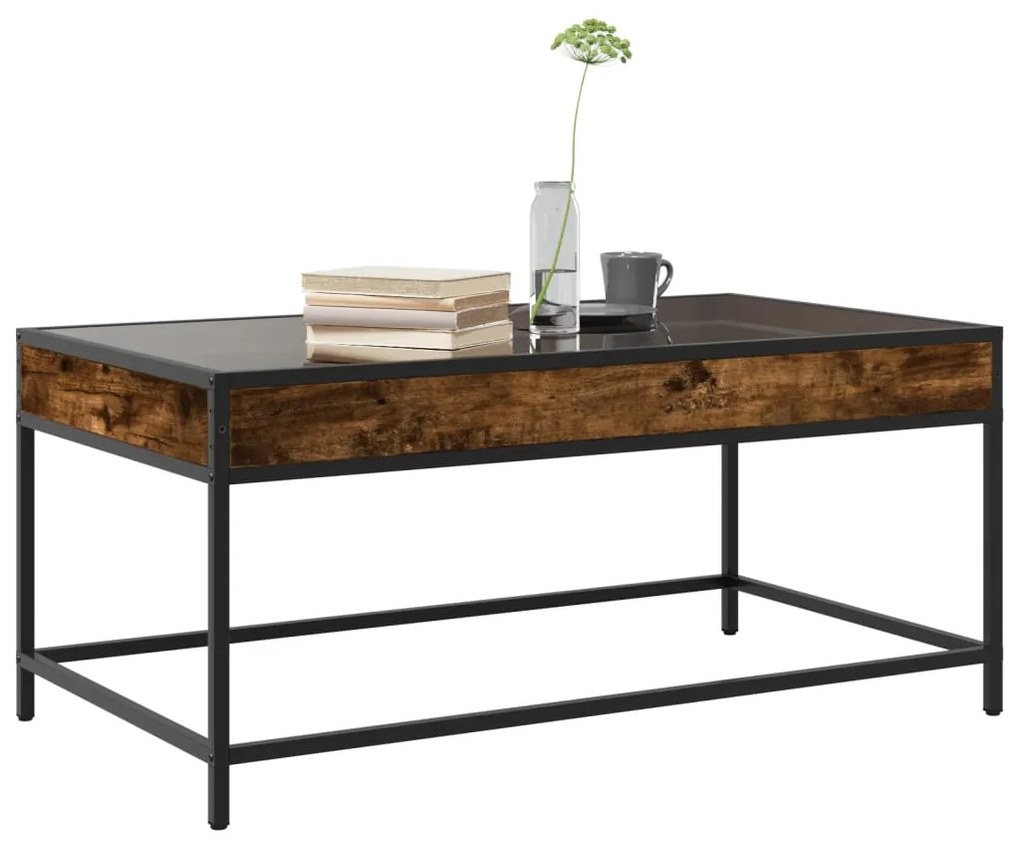 Mesa de centro luzes LED Infinity 90x50x41 cm carvalho fumado
