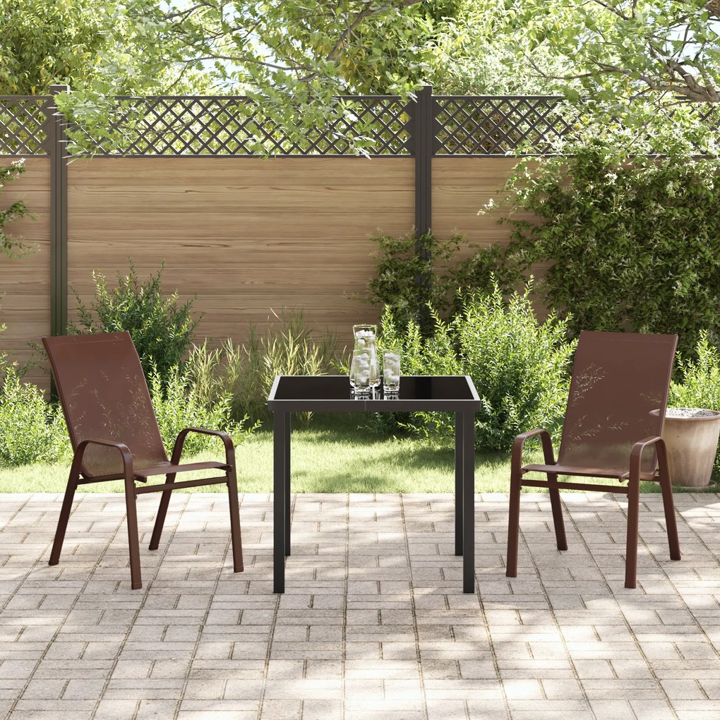 Conjunto de Jantar de Jardim vidaXL 3 Peças Castanho Textilene e Aço