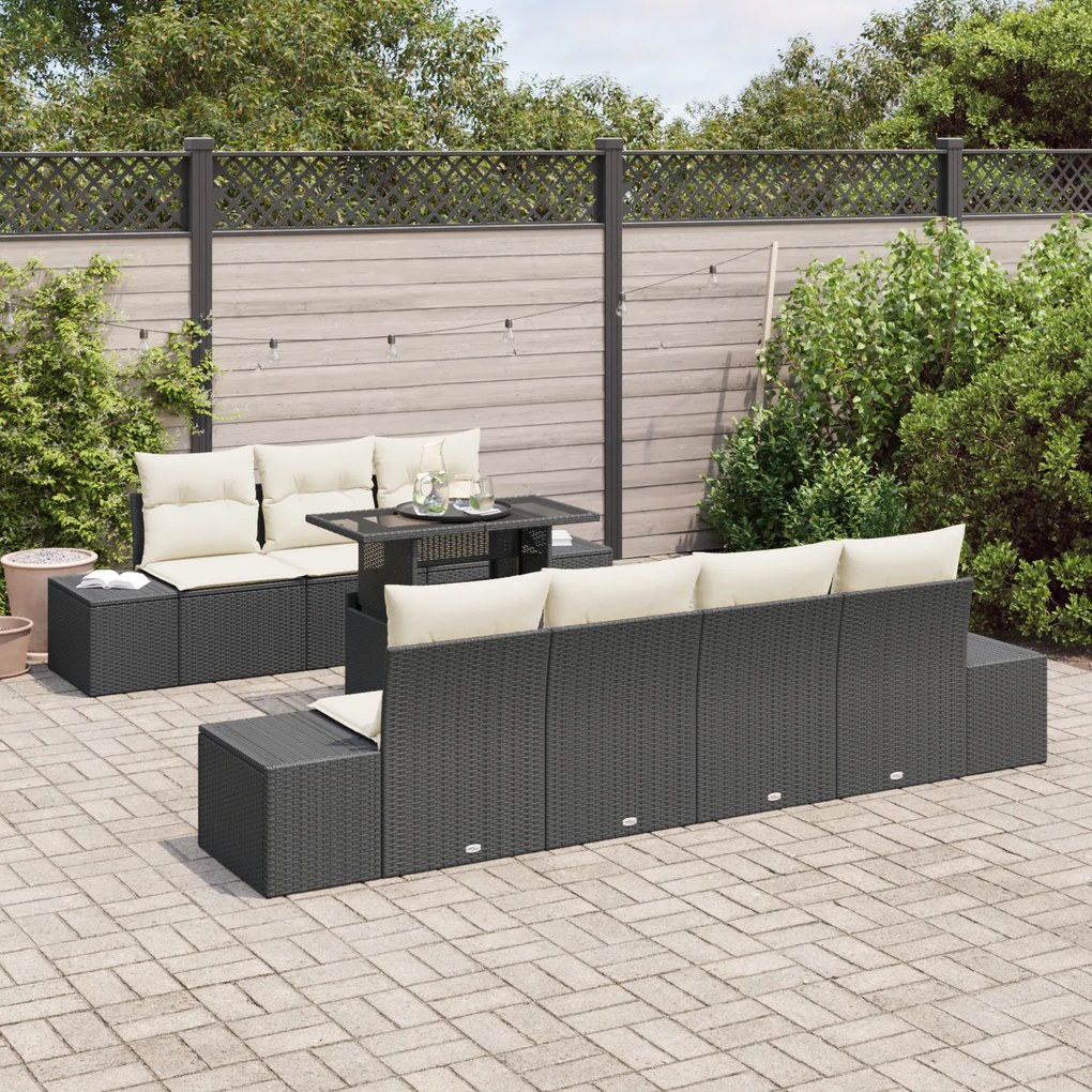 Conjunto de Sofá de Jardim com 8 Peças e Almofadas preto em Rattan Sin