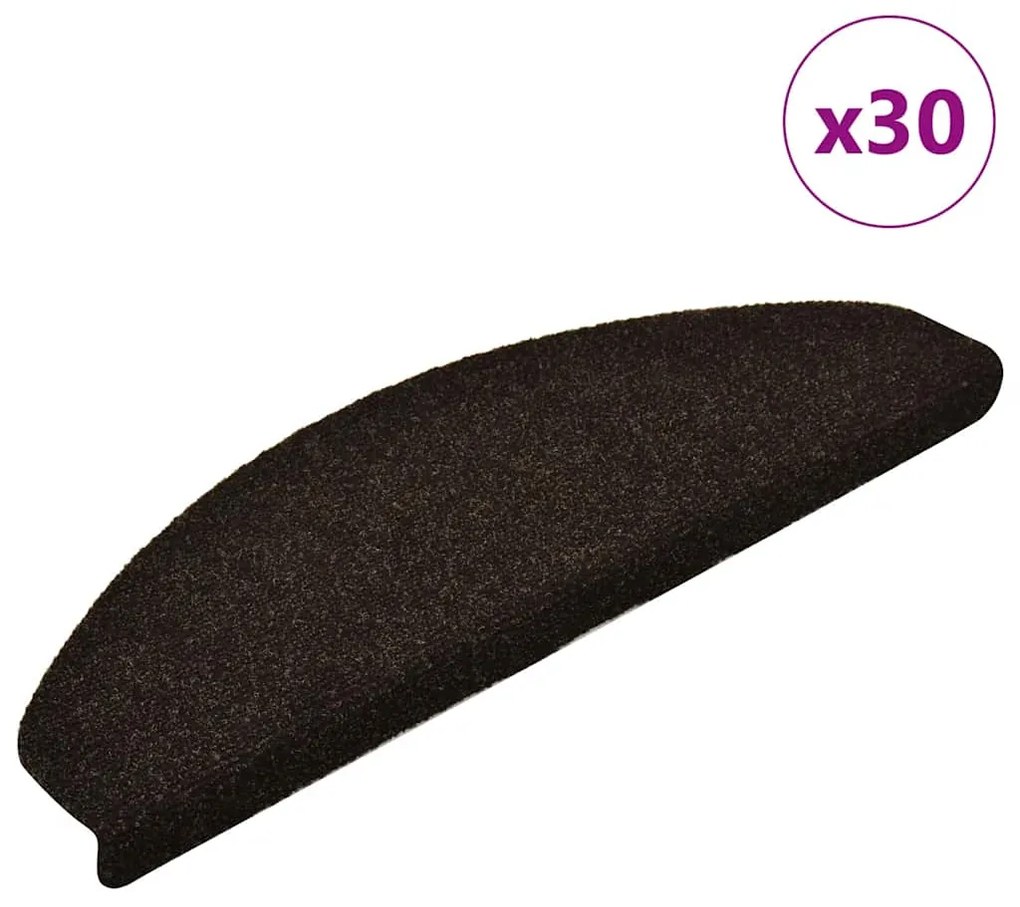 Tapetes de escada autoadesivos 30 pcs 65x21x4cm castanho-escuro