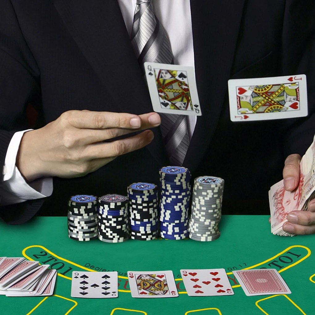 Conjunto com 500 Texas Holdem Poker Chips e Aluminium Blackjack  56 x 20 x 6 cm