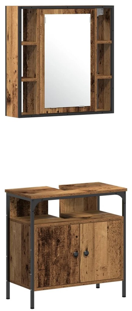 Conjunto de Móveis para Casa de Banho 3 Peças Madeira Velha