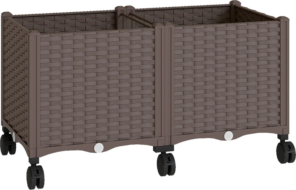 Floreira Elevada com 6 Rodas Autorrega e Drenagem Floreira para Jardim 80x40x43 cm Castanho