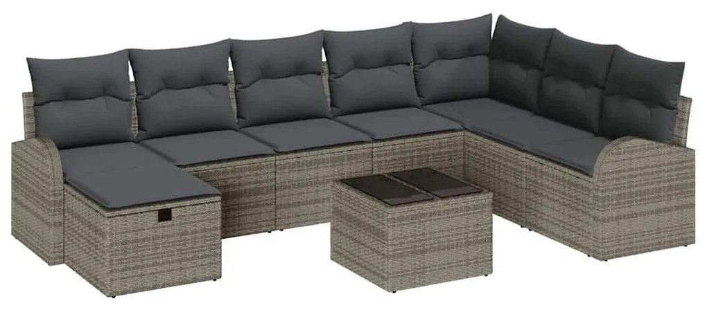 Conjunto de Sofá de Jardim 9 Peças com Almofadas de Rattan Sintético C