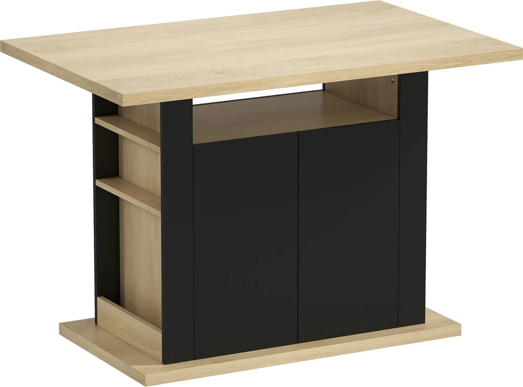 HOMCOM Mesa de jantar ilha central cozinha com grande tampo 4-6 pessoas armário 4 portas 110 x 70 x 75,5 cm preto | Aosom Portugal