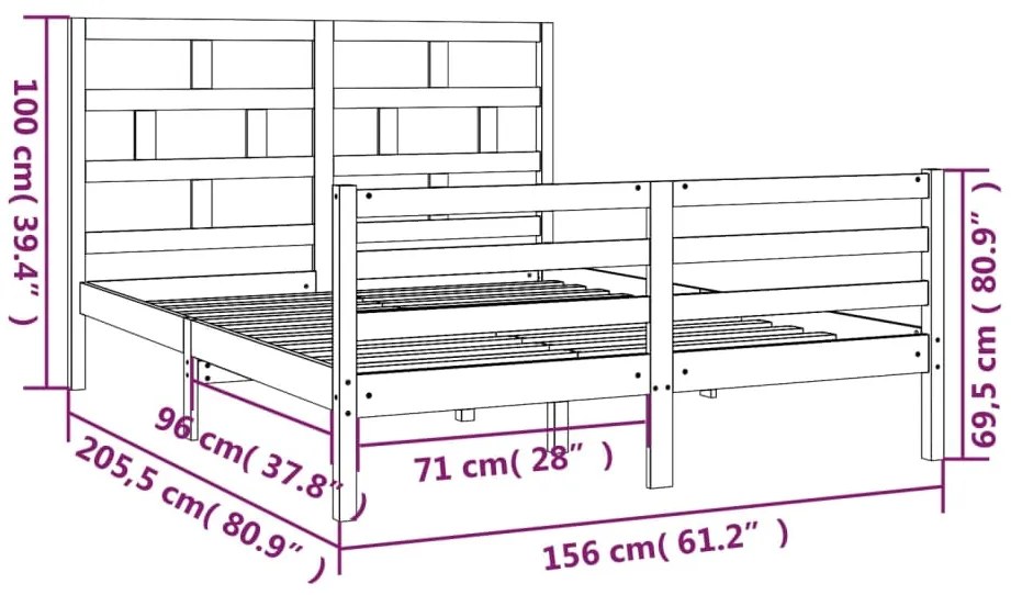 Estrutura de cama king 150x200 cm madeira maciça branco