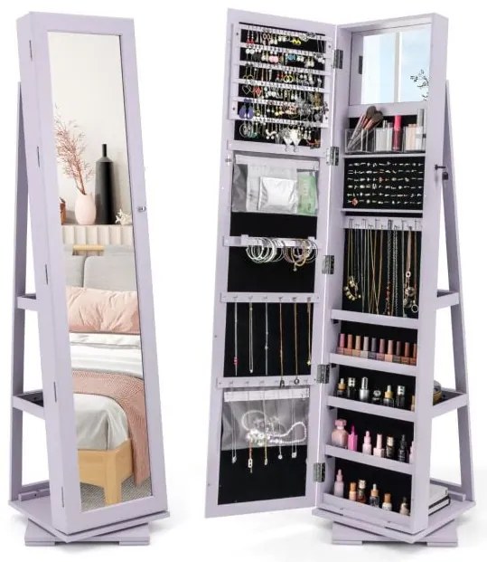Armário para joias 2 em 1 com fechadura e espelho de corpo inteiro