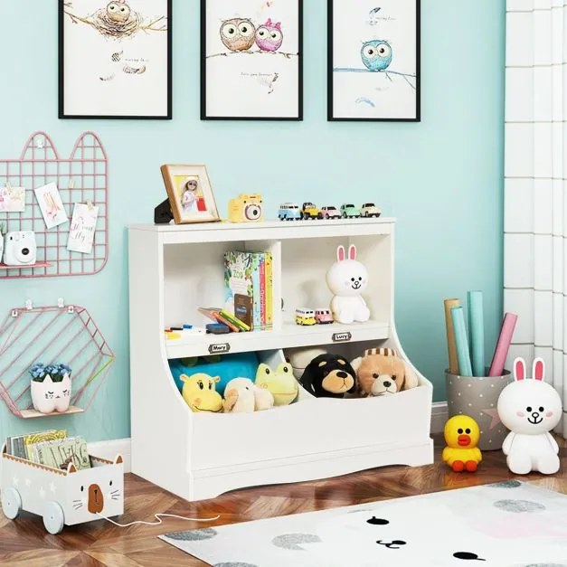 Organizador de brinquedos Armário de brinquedos para crianças com compartimentos Estante de arrumação multiusos 67 x 40 x 62 cm Branco