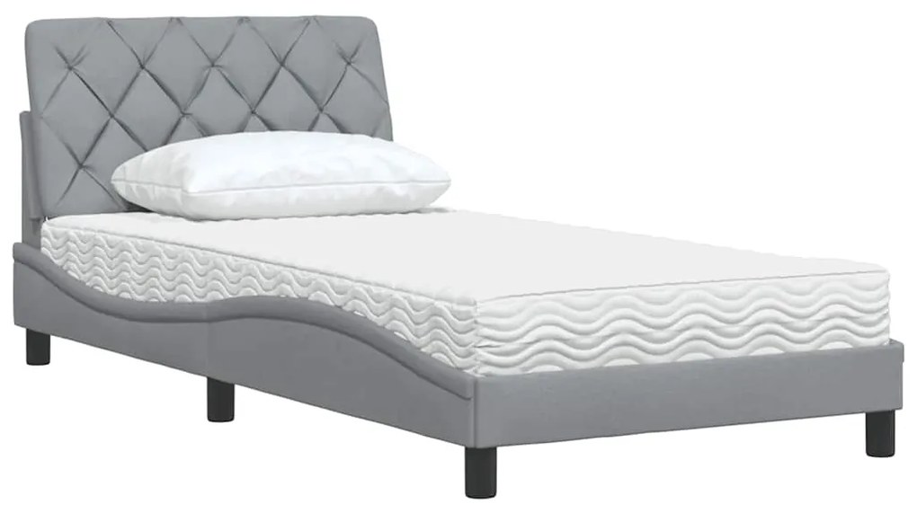 Cama com colchão 100x200 cm tecido cinzento-claro