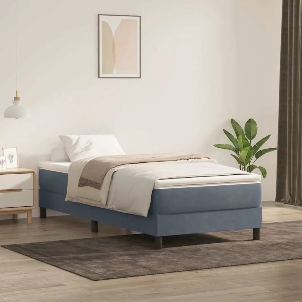 Cama com molas/colchão cinza-escuro 80x210 cm veludo