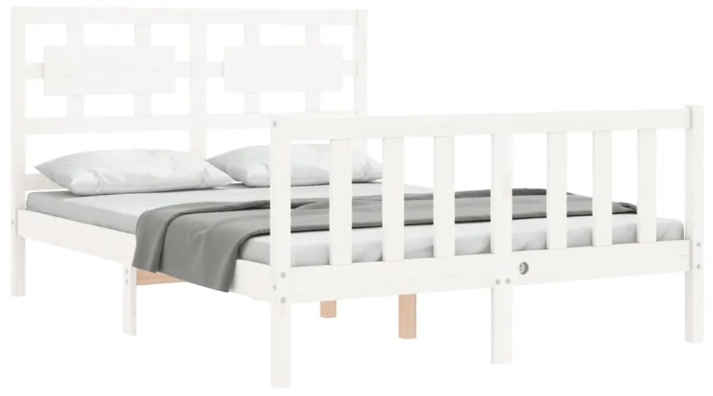 Estrutura de cama de casal com cabeceira madeira maciça branco