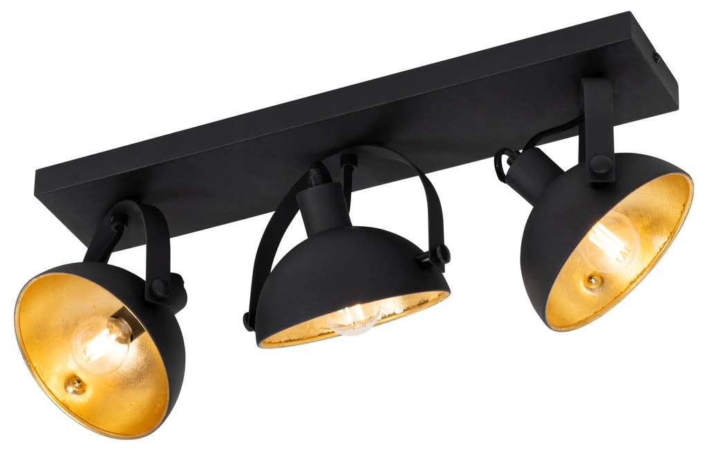 Candeeiro de teto industrial preto dourado ajustável com 3 luzes - Magnax Industrial