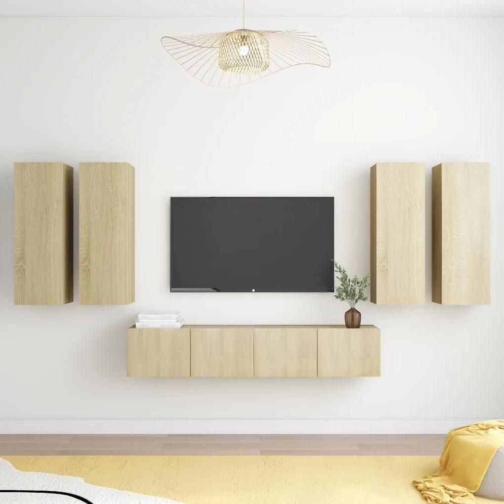 6pcs conjunto de móveis de TV contraplacado cor carvalho sonoma