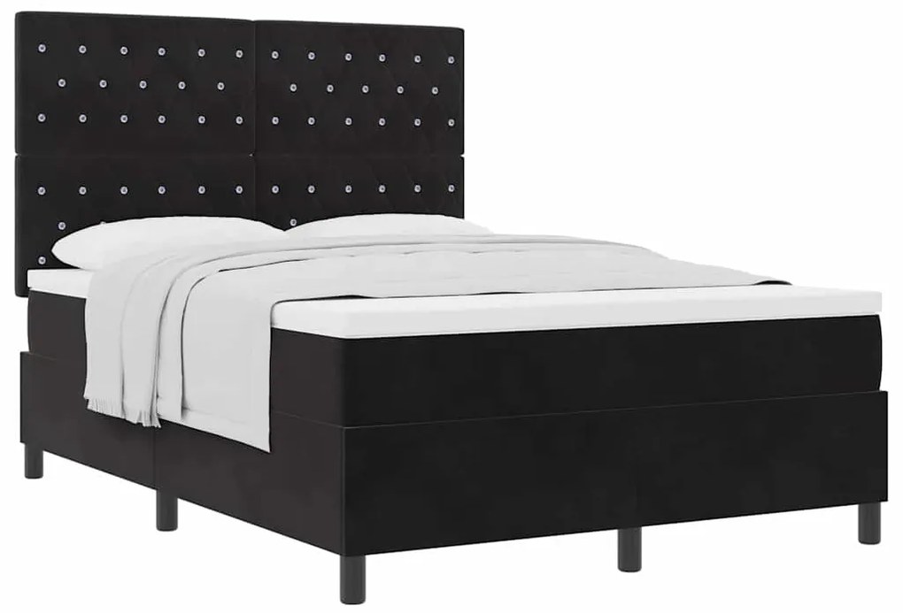 Cama Box com Colchão vidaXL Preto 140x200 cm Veludo