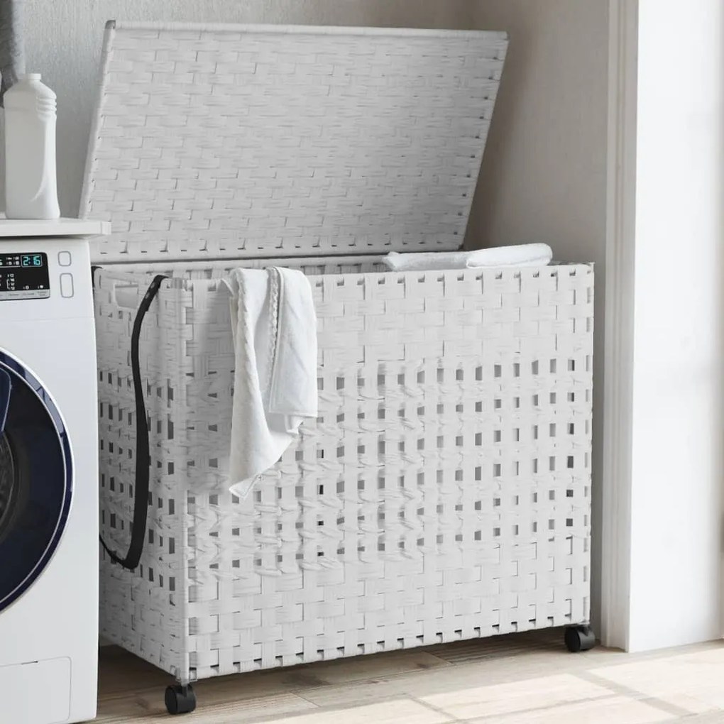 vidaXL Cesto para roupa suja com rodas 66x35x60 cm vime branco
