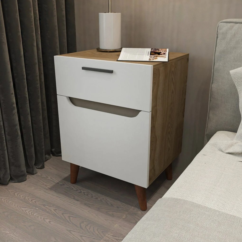 Mesa de Cabeceira Losso – Branco Carvalho – 45x36,8x63 cm