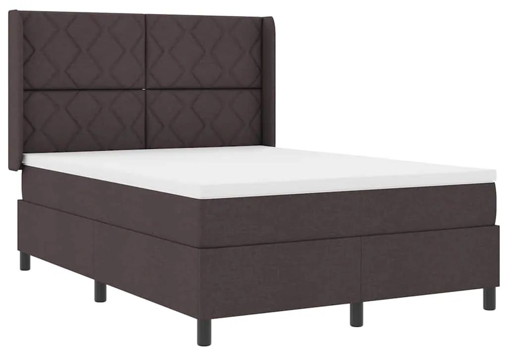 Cama Box com Colchão Marrom Escuro 140x190 cm em Tecido