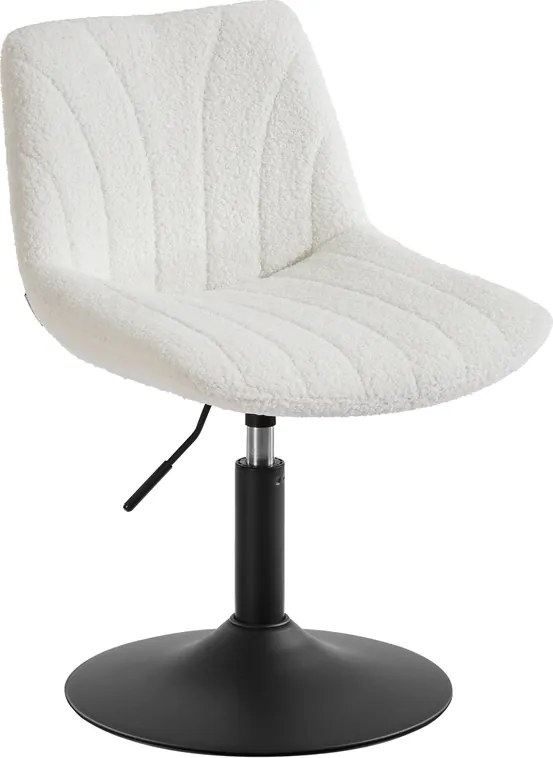 Banco para toucador em tecido sherpa com encosto e assento giratório 46,5 x 43 x (65,5-77,5) cm, branco creme