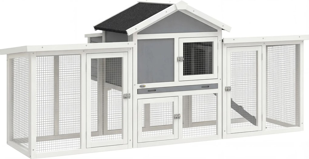 PawHut Galinheiro Grande para Exterior em Madeira 204x85x93 cm com Caixa de Ninho Cercado Bandeja Removível e Poleiro Cinzento | Aosom Portugal