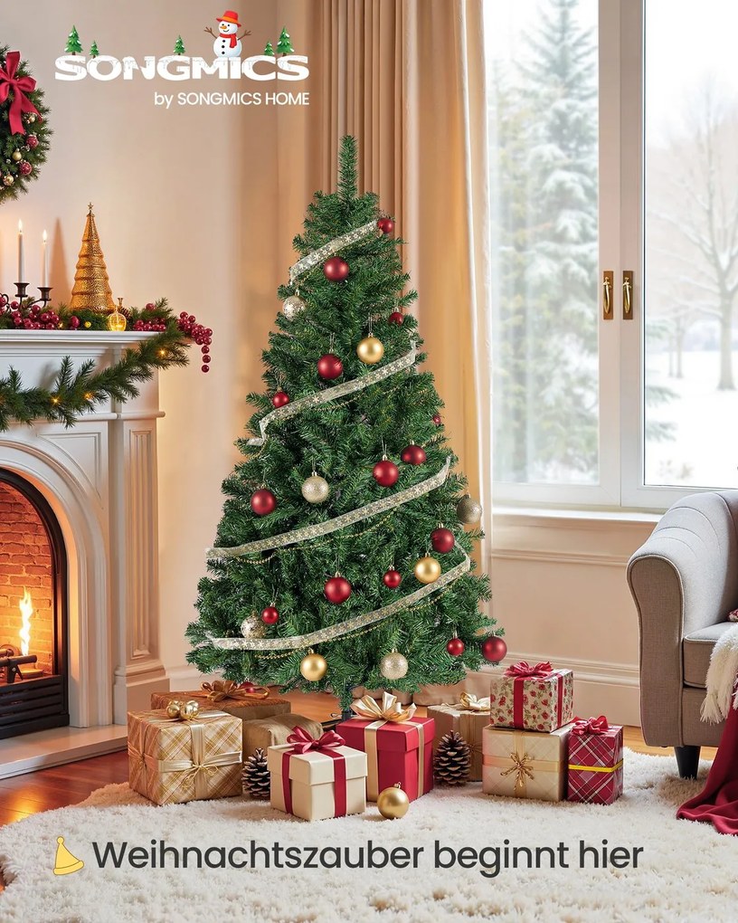 Árvore de Natal artificial 150 cm de altura (BOLAS VERMELHAS INCLUIDAS) com suporte metálico Verde