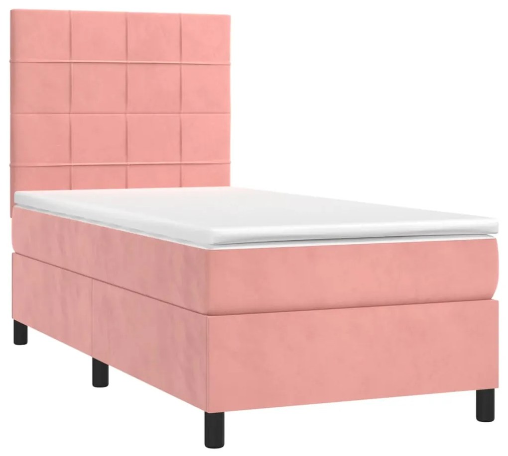 Cama box spring c/ colchão/LED 80x200 cm veludo rosa