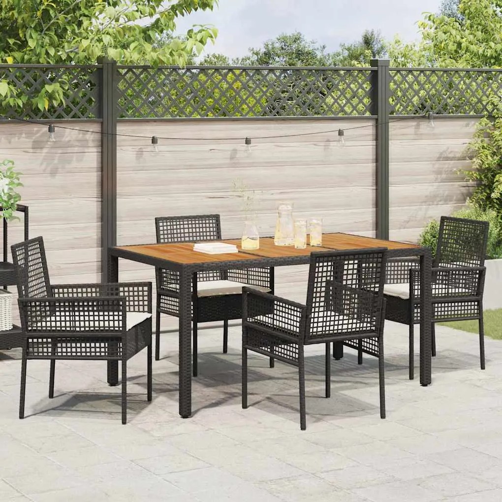 Conjunto de Jantar de Jardim de 5 Peças com Almofadas Pretas de Rattan
