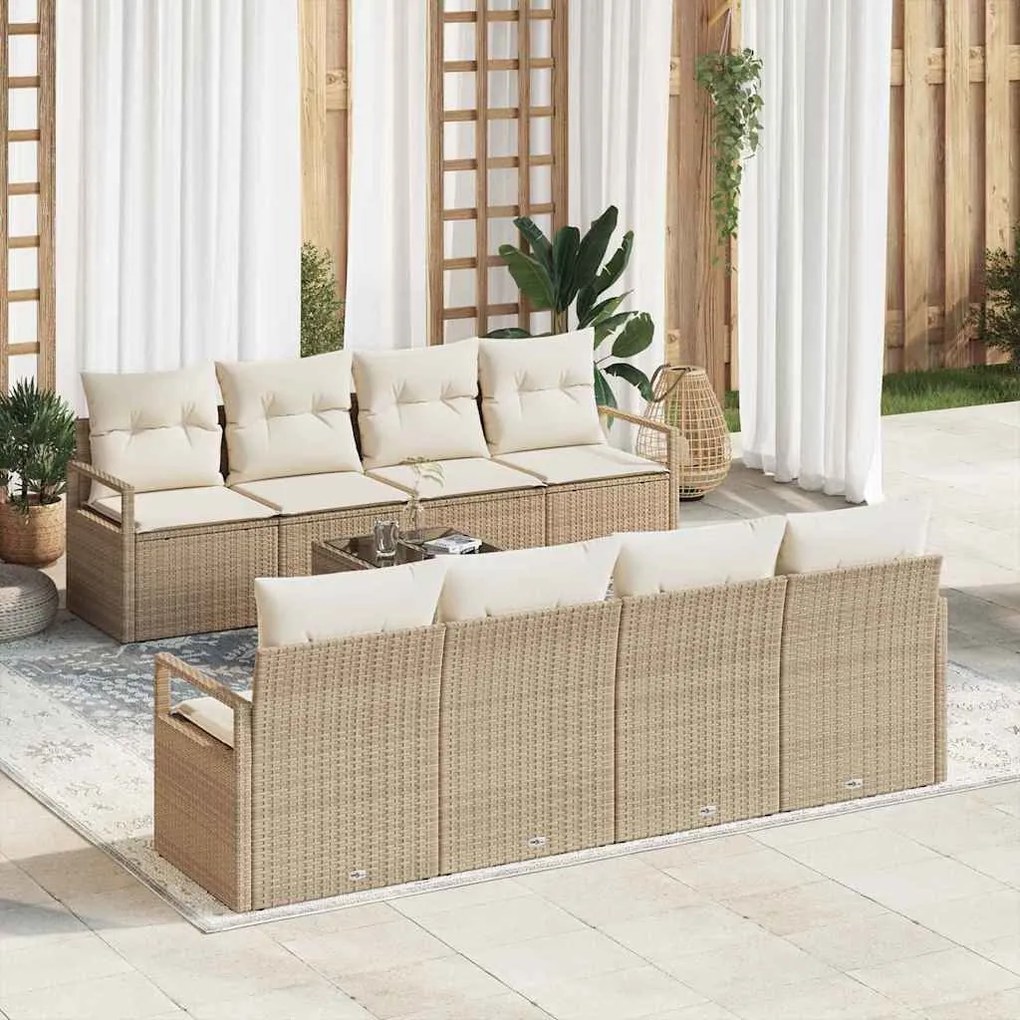 vidaXL Conjunto de sofá de jardim de 9 peças da com almofadas bege