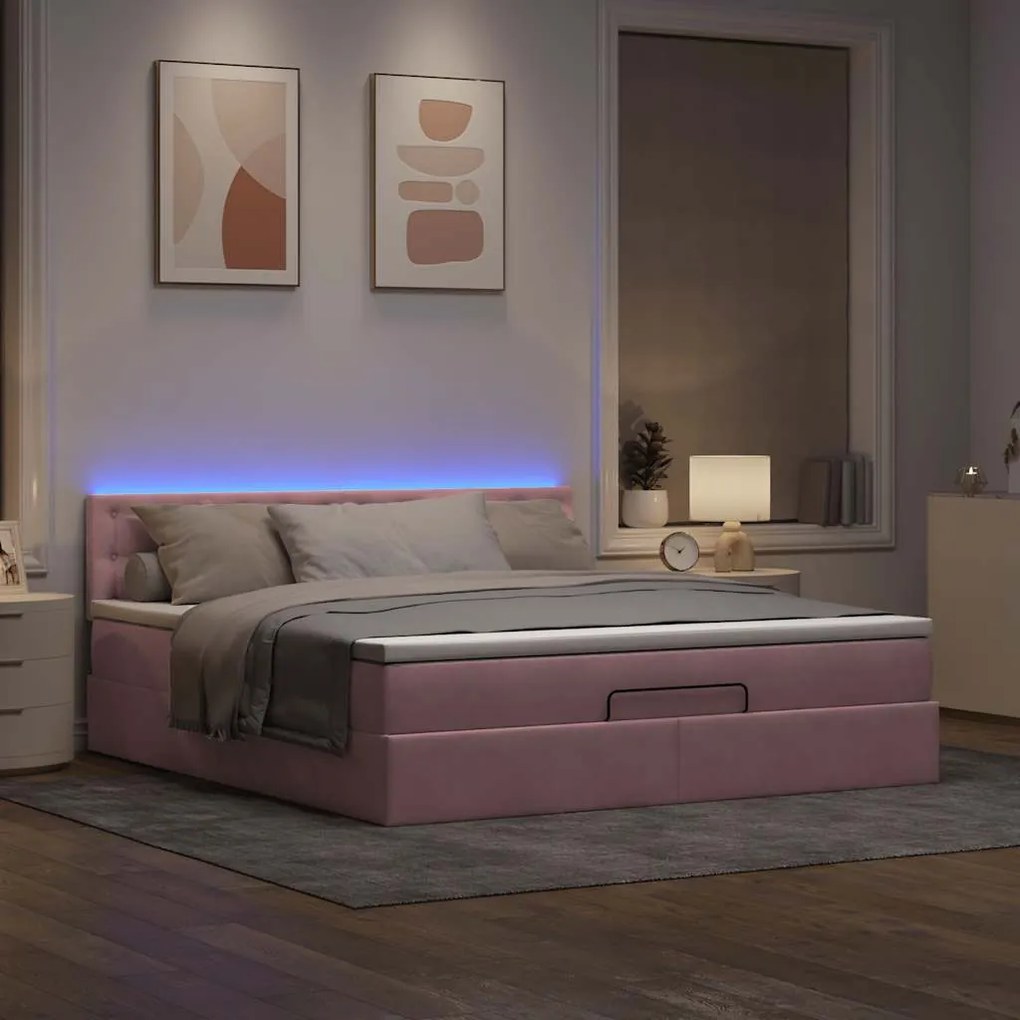 Estrutura de cama otomana com colchão 160x200 cm veludo rosa