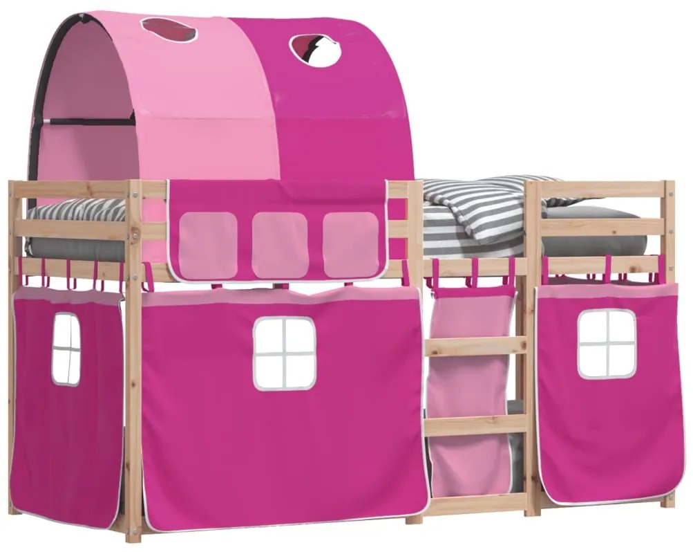 Beliche com cortinas 80x200 cm madeira de pinho maciça rosa