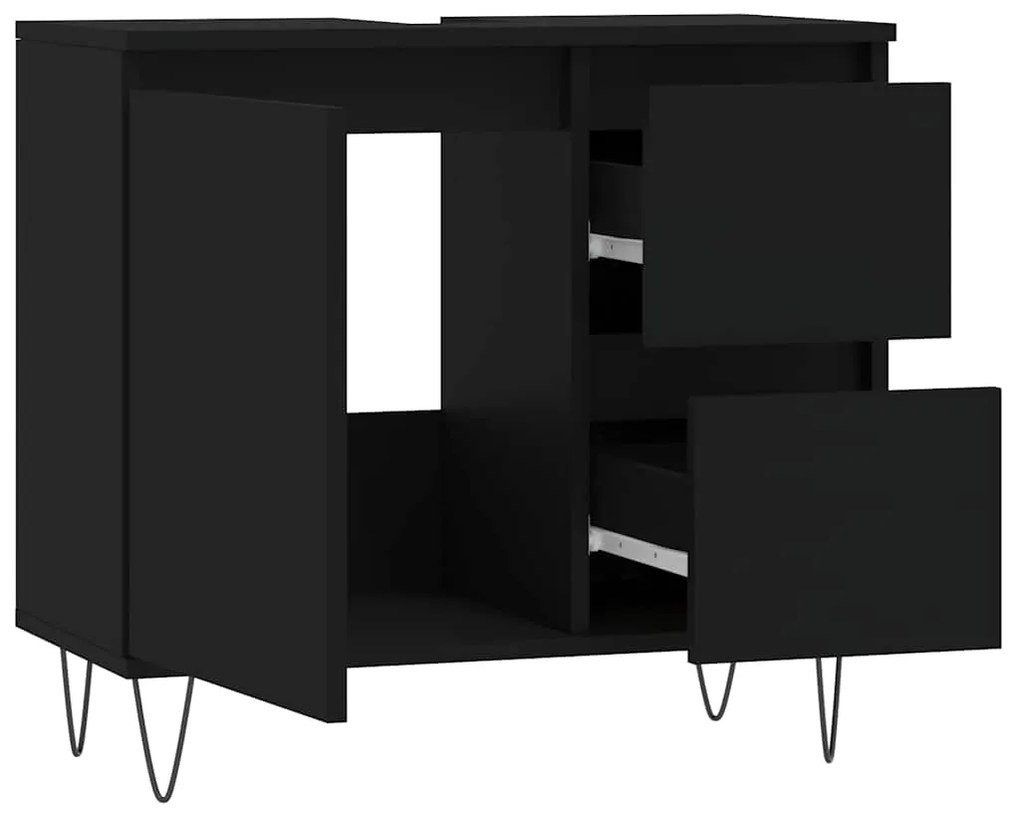 Armário de casa de banho 65x33x60cm derivados de madeira preto